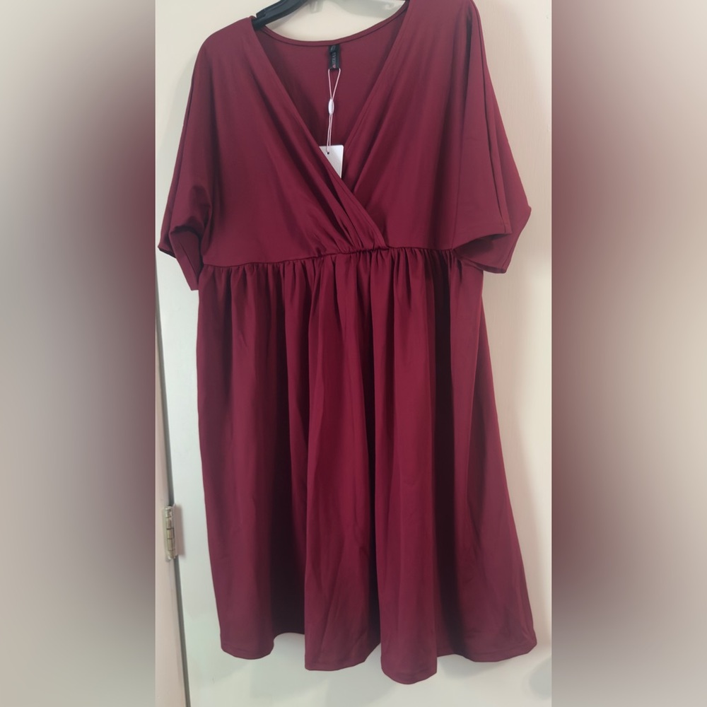 Ever Pretty Burgundy Wrap Sundress with Plunge Neckline. US 14